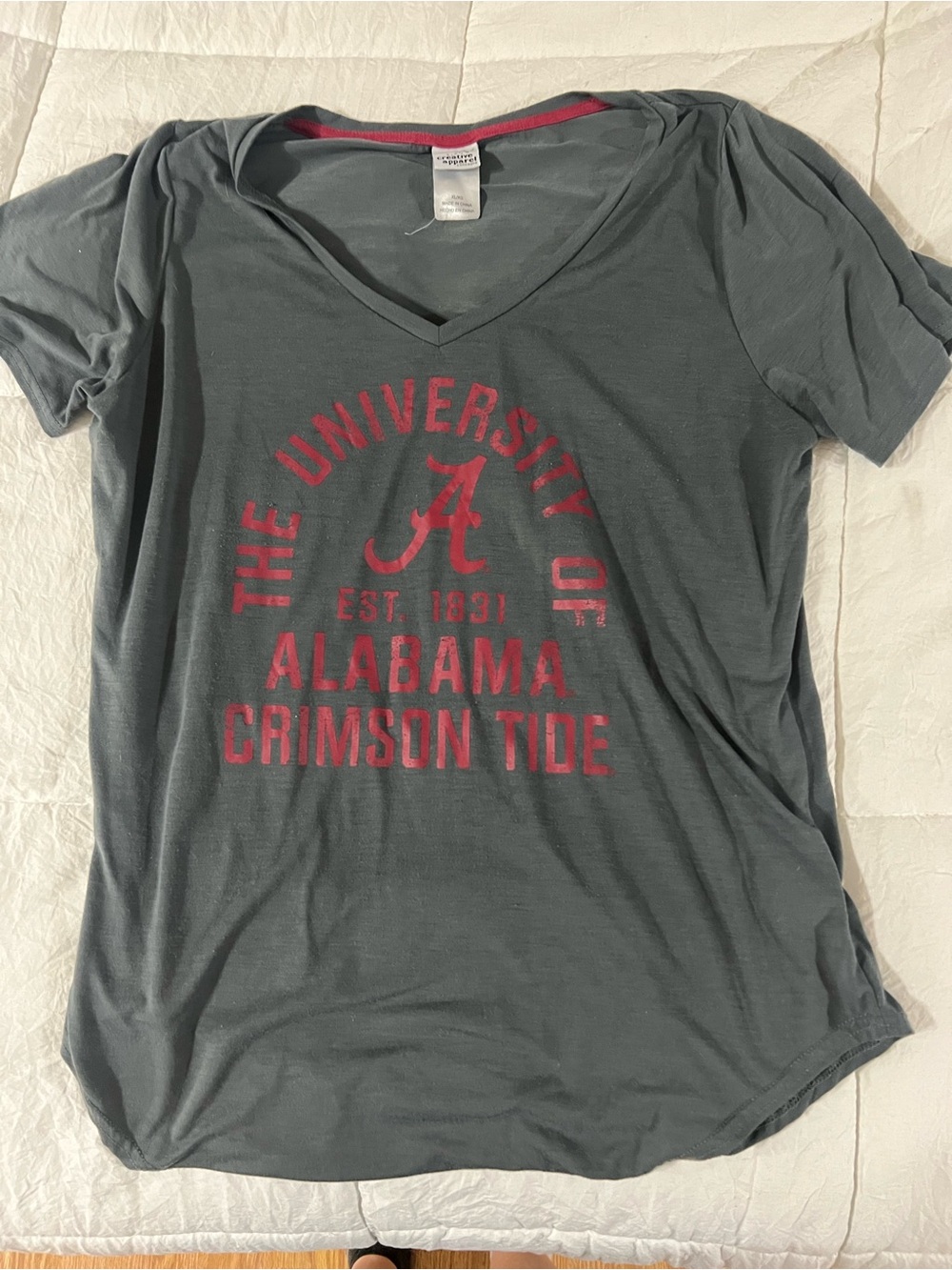 University of Alabama Gray V-Neck Tee with Crimson Logo